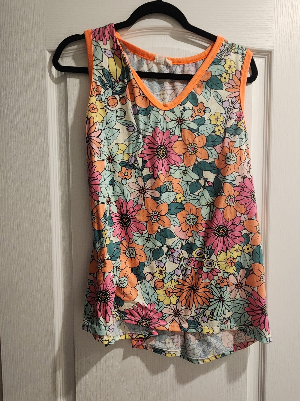 BiBi Floral V-Neck Tank Top - Pink, Orange, Green L Euc